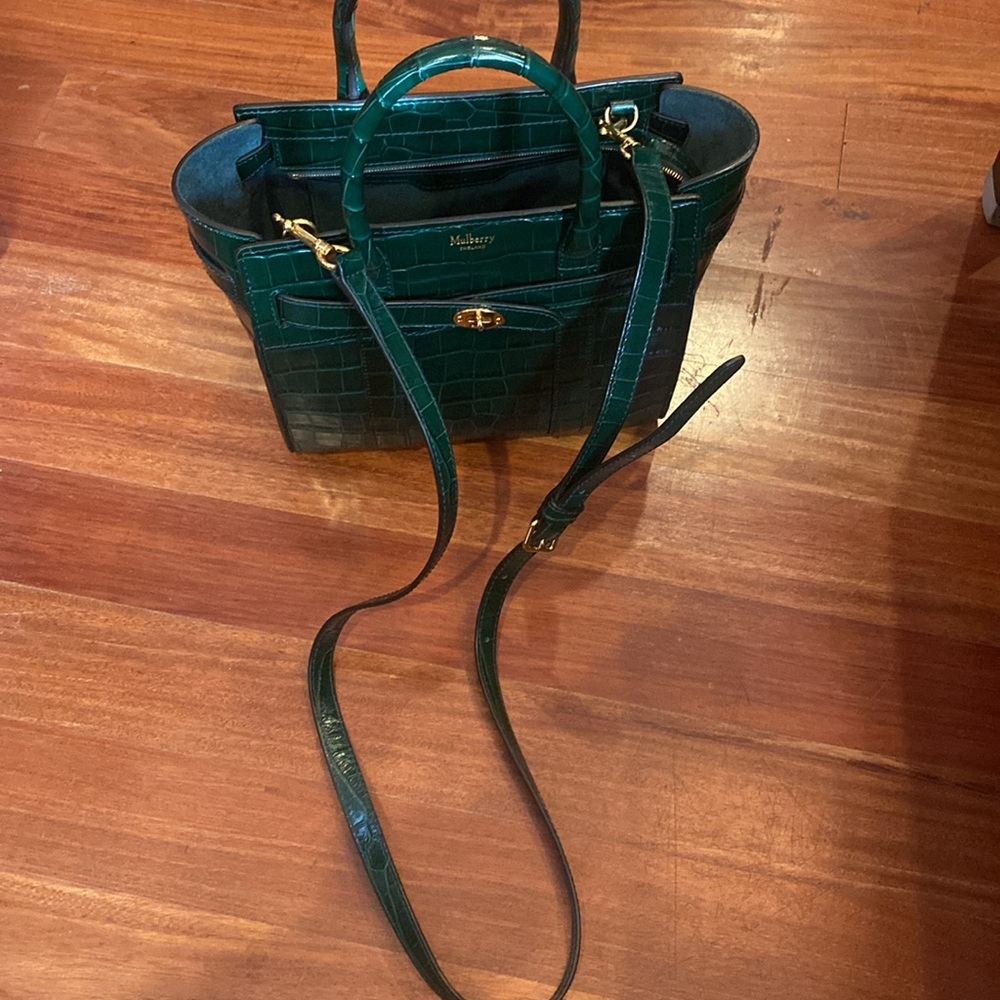 Mulberry Green Croc-Embossed Leather Crossbody Tote - Picture 4 of 6